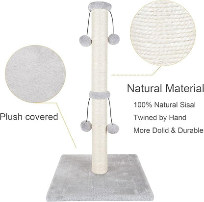 Dimaka 34'' Cat Scratching Post, Cat Scratching Post, Cat Scratcher for Large Cats with Teasing Toy Ball, Natural Sisal White and Grey (Grey)