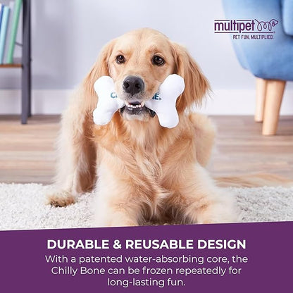 Multipet Chilly Bone Dog Toy - Vanilla-Scented Canvas Freezable Teething Toys - Frozen Toy for Chewing & Playing - Freezable Dog Toys (1 Count, 7”)