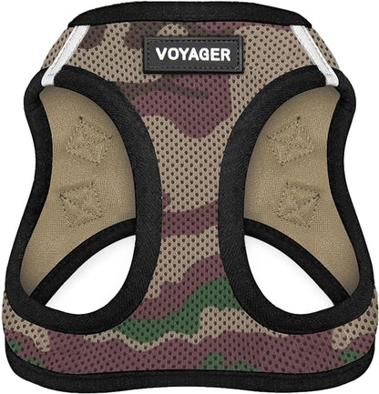 Best Pet Supplies Voyager Step-in Air Harness - All Weather Mesh, Reflective, No Pull Harness for Dogs, Cats - Secure with Hook & Loop Fastener, Buckle, Double D-Rings - Army/Black Trim, L