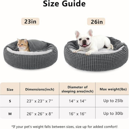 SIWA MARY Small Dog Bed with Attached Blanket, Cozy Donut Cuddler Anti-Anxiety Hooded Pet Beds Calming Cave Bed. Orthopedic Round Puppy Beds for Dogs or Cats Washable, Anti-Slip Bottom, 23inch