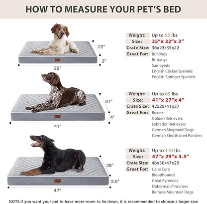 WNPETHOME Orthopedic Dog Bed for Crate, Waterproof Extra Large Dogs Bed with Removable Washable Cover, Multi-Needle Quilting Dogs Crate Beds