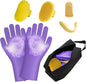 7PCS Dog Bath Brush | Pet Grooming Gloves | Storage Bag | Soothing Massage Rubber Comb with Adjustable Ring Handle | Pet Bathing for Dogs and Cats (Lavender Purple)