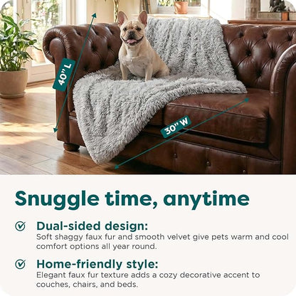 Furhaven Waterproof Throw Blanket for Dogs & Indoor Cats, Washable - Shaggy Plush Calming Long Faux Fur & Velvet Dog Blanket - Mist Gray, Medium