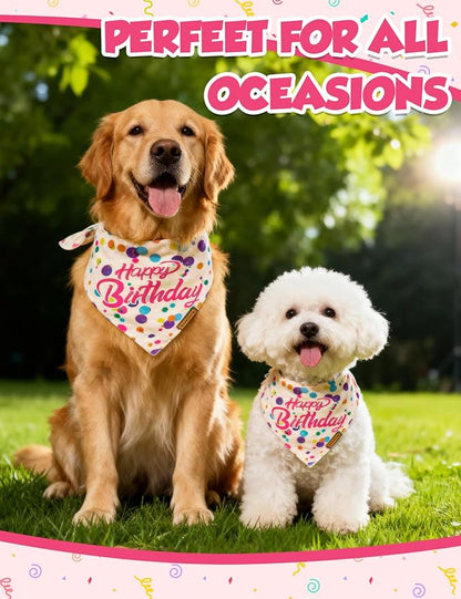 Luxury Double-Layer Dog Birthday Bandana – Handmade, Silk-Soft Polyester for All Dog Sizes | Birthday & Party Outfit | Gift-Ready Pet Accessory(Happy Birthday, Medium)