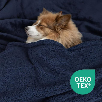 Waterproof Dog Blanket for Large Dogs - Reversible Washable Pet Blanket, Soft Sherpa Fleece Furniture Protector, Cat Throw Bed Couch, Navy,50"x60"