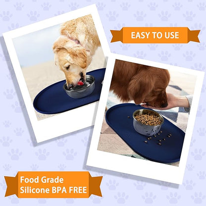 100% Waterproof 1.0" Raised Edge BPA Free Silicone Dog Food Mat, Pet Cat Feeding Mats Contain Spills Protects Floors, Placemats for Cats and Dogs Water Bowl Dishwasher XXL Large.