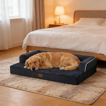 Orthopedic Dog Beds for Large Sized Dogs, Waterproof Egg Crate Foam Medium Dog Couch Beds for Crate 35x22Inch, Washable Pet Beds with Removable Cover and Nonskid Bottom, Navy Blue