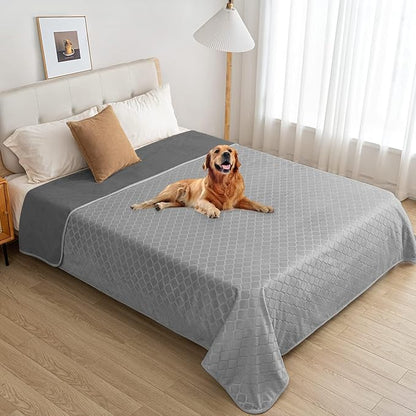 fuguitex Waterproof Dog Blanket Bed Cover Dog Crystal Velvet Moroccan Fuzzy Cozy Plush Pet Blanket Throw Blanket for Couch Sofa(52 * 82 inch, Light Grey+Grey)