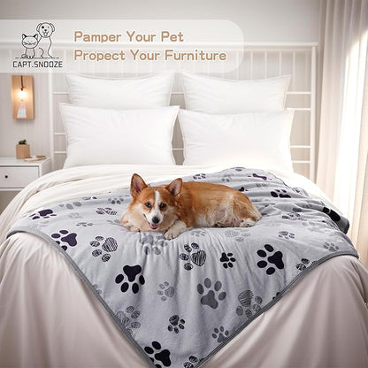 Waterproof Dog Blankets, 30"x40" Cat Blanket for Indoor Cats, Soft Fluffy Sofa Car Bed Protector, Reversible Sherpa Fleece Puppy Blanket for Small Medium Dogs (Light Grey-Paws)