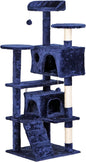 Multi-Level Cat Tree Tower with Condos, 54" Tall Cat Activity Center with Plush Perches and Toys, Space Saving Pet Playhouse for Kittens and Cats (Blue)
