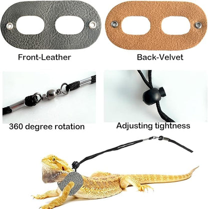 Leopard Gecko Portable Carrier with Leather Harness and Leash Set,Small Animal Travel Cage with Transparent Window,Lizard Carrier for Hamster Rabbit Gerbil Hedgehog Sugar Glider