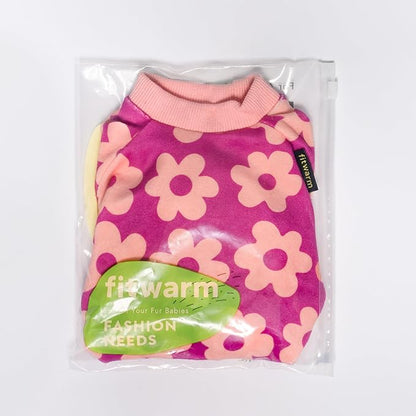 Fitwarm Flower Fleece Dog Pajamas, Warm Winter Dog Clothes for Small Dogs Girl, Cozy Pet Onesie with Feet, Pink, XXL