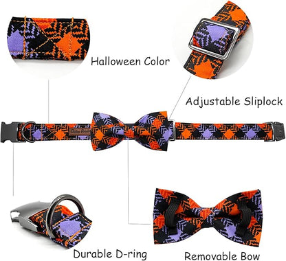Halloween Dog Collar, Pet Collar Bow Plaid Puppy Collars Girl Boy Holiday Pet Collar Gift Bow Dog Collar Cute Soft Puppy Collar for Medium Dogs