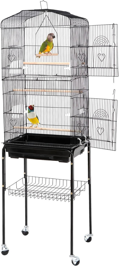 ZENY 63.4 Inch Bird Cage, Rolling Wrought Iron Parrot Cage with Side-Out Tray, Storage Shelf, Pet Bird House for Parrot Cockatiel Cockatoo Parakeet Macaw Finches