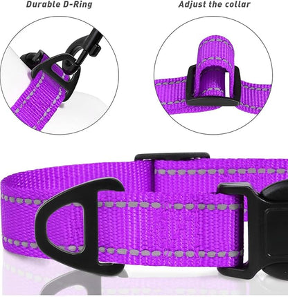 TagME Reflective Nylon Dog Collars, Adjustable Classic Pet Collar with Quick Release Buckle for Small Dogs, Purple, 5/8" Width