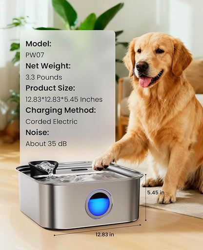 oneisall Dog Water Fountain for Large Dogs, 10L/2.6Gal Dog Fountain Water Bowl with Multi-Filtration & Deeper Drinking Aera, Large pet Water Fountain with Water Window & LED, Ultra-Quiet