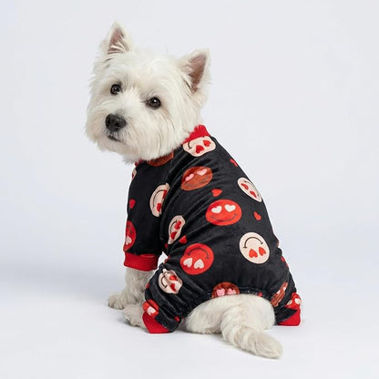 Fitwarm Hearts Eyes Smily Face Dog Pajamas, Cozy Valentines Outfit for Small Dogs Boy Girl, Festive Pet Clothes, Black, Red, XL