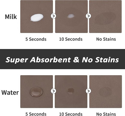 Dog Food Mat - Absorbent Cat Mat for Food and Water, No Stains Pet Feeding Bowl Mat, Easy to Clean Pet Placemats, Quick Dry Dog Water Dispenser Mat for Messy Drinkers | Brown 18"x34"