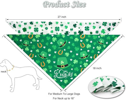 St. Patrick's Day Dog Bandanas Set 2PCS-Large,Featuring Irish Shamrock & Plaid Design Bandanas for Holiday Parties,Perfect Pet Scarves for Boys and Girls,Dog Outfit Gifts for Medium to Large Dogs