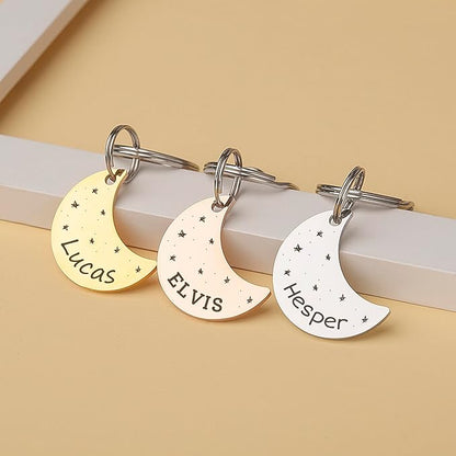 Anavia Small Size Dog Cat ID Tags, Small/XS Personalized Color Plated Stainless Steel Puppy Kitten Name Tags, Customized Engraved Nameplate Pet Collar Tag (Rainbow, Moon)
