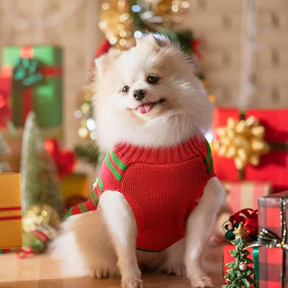 Dog Christmas Sweater Cute Snowman Puppy Cat Costume Boy Girls Xmas Holiday Pet Clothes New Year Outfits Gifts for Small Medium Large Dogs (XL, Red Green Stripe Snowman)