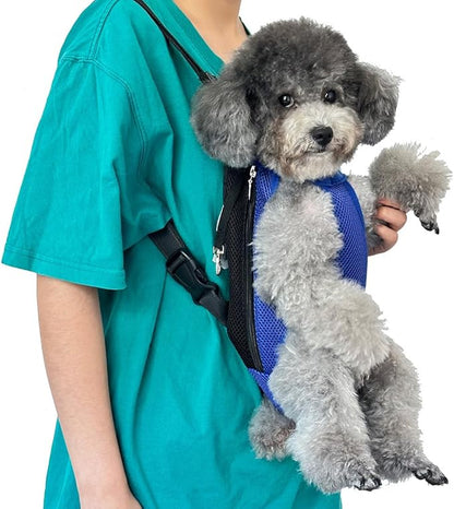 Pet Dog Carrier Backpack, Portable Breathable Mesh Chest Carrier, Polyester Woven Double Shoulder Pet Bag for Outdoor Adventures (SkyBlue, Large)