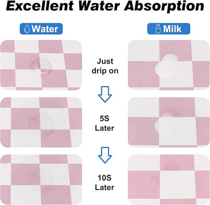 Checkered Dog Food Mat, Absorbent Leak-Proof Pet Feeding Mat, Quick Dry Cat Food Mat for Messy Drinkers 16" x 24" Pink