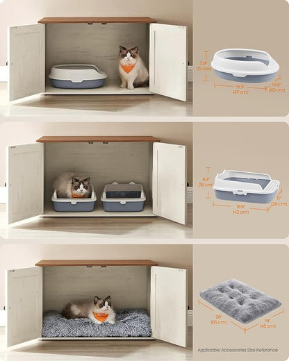 Feandrea Cat Litter Box Enclosure, Litter Box Furniture Hidden, Indoor Cat House, End Table, 27.6 x 19.7 x 19.7 Inches, Rustic White and Honey Brown UPCL022K02