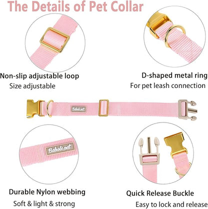 Nylon Dog Collar - Adjustable Pink Soft Webbing Dog Collars for Small Medium Large Dogs Boy Girl Puppy Collar with Safety Metal Buckle L