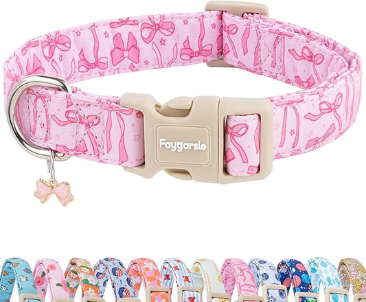 Faygarsle Cute Pink Bow Pattern Dog Collar for Summer Spring DesignSmall Medium Large Dogs XS