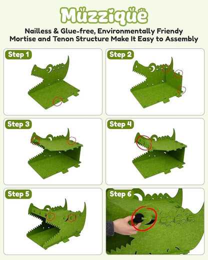 Cat Bed House, for 25 LBs Indoor Cats&Small Dogs, Large Cute Crocodile Felt Pet Perch, Insulated Washable Kitten Playhouse, Peekaboo Kitty Cave, Enclosed Puppy Nest, Multi Layer Bedside Cube Furniture