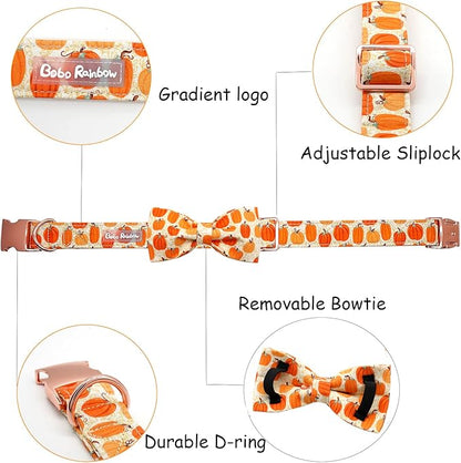 Dog Collar - Halloween Pumpkin Bowtie Dog Collars Gift Soft Bow Collar Pet Adjustable Metal Buckle Pet Collar for Small Dogs