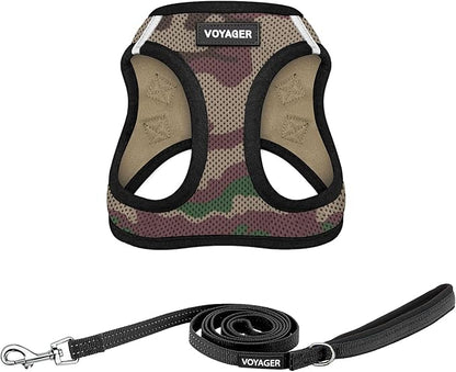 Best Pet Supplies Voyager Step-in Air All Weather Mesh Harness and Reflective Dog 5 ft Leash Combo with Neoprene Handle, for Small, Medium and Large Breed Puppies - Army Base, L