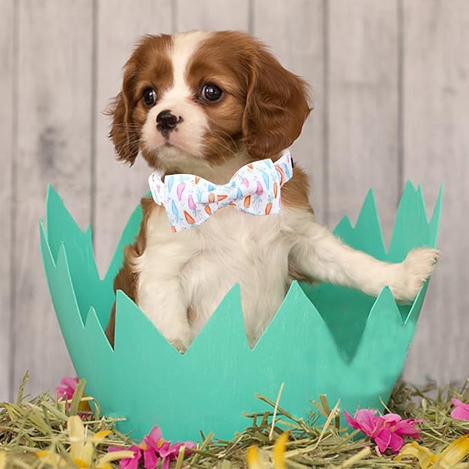 Lionheart glory Easter Dog Collar with Bow Tie Carrot Print Dog Collar Girl or Boy Soft Durable Adjustable Collar Bows Spring Collar Dog Bow for Medium Dogs