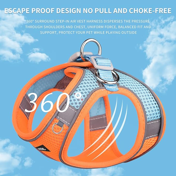 AIITLE No Pull Dog Harness and Leash Set, Step in Adjustable Dog Harness with Padded Vest for All Weather, Dog Leash with Soft Padded Handle, Easy to Put on Small and Medium Dogs Orange S