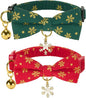 Christmas Cat Collar 2 Pack Cotton Bowtie Cat Collars Glittery Snowflakes Cute Kitten Collar(Red+Green)