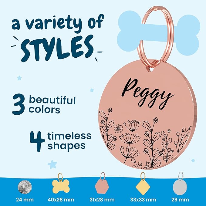 PawFurEver Custom Engraved Pet ID Tag – Personalized Dog Name Tag for Dogs and Cats, Stainless Steel Collar Accessory with Cute Designs pet Name Tags (Bone, Gold)