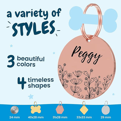 PawFurEver Personalized Dog Tags Engraved for Pets - Dark Etching Dog Name Tag with Front and Back Engraving - Made in USA - Stainless Steel Dog Tag Personalized for Pets (Circle, Rose Gold)