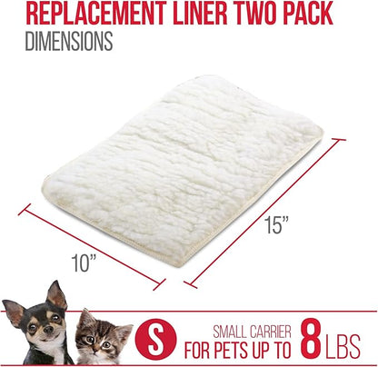 Sherpa Replacement Liners for Travel Pet Carriers - Soft Absorbent Dog Kennel Pad with Waterproof Backing, Machine Washable Dog Crate Pads, 14.5x9.75in - 2 Pack, White, Small