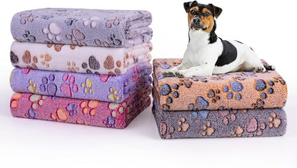 Dono 1 Pack 6 Dog Blankets, Soft Fluffy Fleece Pet Blanket Warm Sleep Mat Paw Print Design Puppy Kitten Throw Blankets Doggy Blanket for Dogs