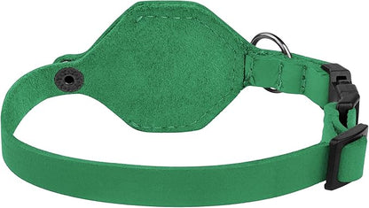 Breakaway Airtag Cat Collar with Removable Bell - Leather Pet Collar with Apple Air Tag Holder - Adjustable GPS Collars for Girl Boy Cats Kitten Puppy - Lightweight, Cute and Comfortable (Green)