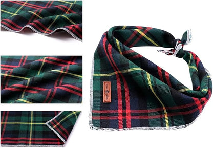 Lionet Paws Christmas Dog Bandana Washable Cotton Handkerchief Scarf Triangle Green Bandanas for Medium Large Dogs Girl Boy
