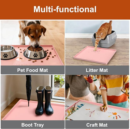 22" x 19" Extra Thick Waterproof Silicone Mat with Raised Edge, Under Sink Mat for Kitchen & Bathroom, Kitchen Cabinet Liner, Multi-Purpose for Storage & Protection, Pink