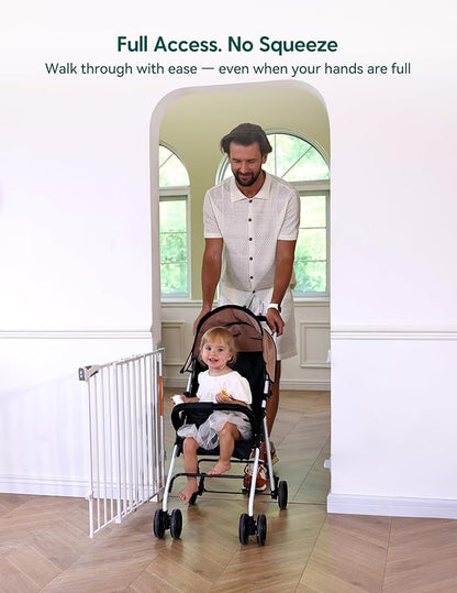 Babelio Baby Gate for Stairs, Kitchen & Doorways, No Bottom Bar| Easy Install| One-Handed Operation| Auto-Close| Hardware Mount Safety Dog Gate (White - B17, 34" H, 26-43" W-Standard 2 Pcs)