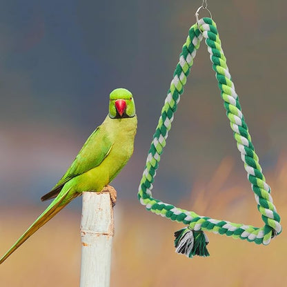 Wontee Bird Swing Bird Rope Perch Parrot Climbing Stand for Parakeets Budgies Cockatiel Conure Quaker Caique (M(9.8IN, 9.8IN))