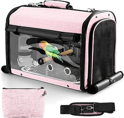 Sanmoncare Bird Carrier Bag Cockatiel Travel Cage with Stand, Lightweight Carrier for Small Bird, Portable Bag for Parrot, Pet Transparent Travel Backpack