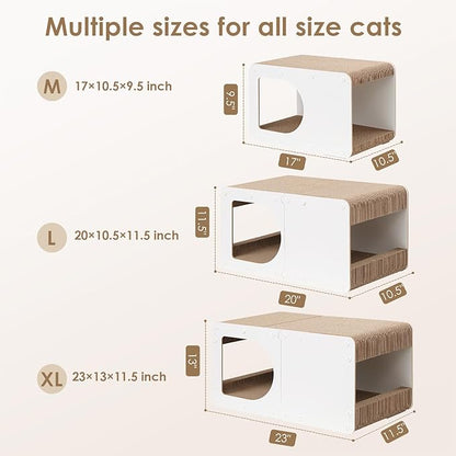 EHEYCIGA Cardboard Cat Scratcher House, 23-Inch Corrugated Cat Scratcher for Indoor Cats, Extra Large Scratching Board Pad, White