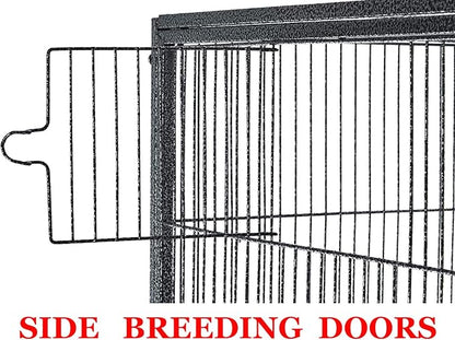 54" Large Wrought Iron Breeding Flight Canary Parakeet Cockatiel Lovebird Finch Cage Side Nesting Box Doors with Removable Rolling Stand