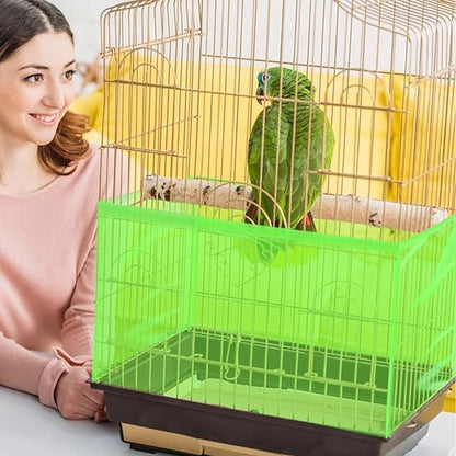 Daoeny Large Bird Cage Cover, Bird Cage Seed Catcher, Adjustable Soft Airy Nylon Mesh Net, Birdcage Cover Skirt Seed Guard for Parrot Parakeet Macaw African Round Square Cages (Green)