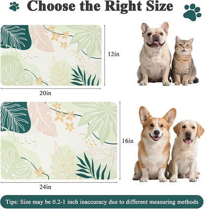 Topotdor Boho Dog Food Mat - Absorbent Quick-Dry Cat Bowl Mat for Food and Water, Non-Slip Pet Feeding Placemat for Messy Drinkers Dog Accessories Pet Supplies, 12"x20", Green
